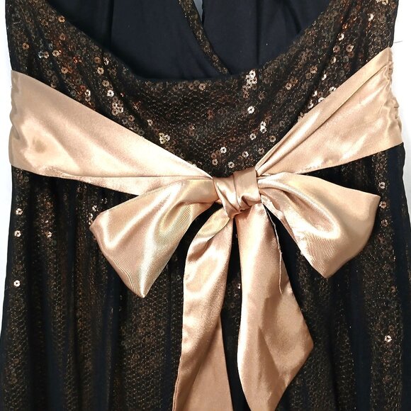 Gold & Black Halter Party Dress with bow at back - Picture 5 of 6